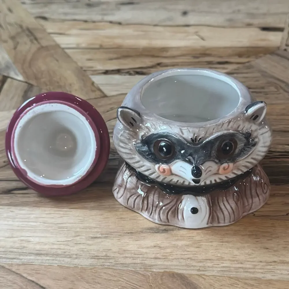 Johanna Parker Raccoon Pilgrim Hat Candy Canister Jar Fall Thanksgiving HTF 5”H